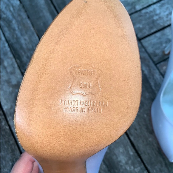 Stuart Weitzman White Satin Peep Toe Pumps Size 7 - Picture 7 of 7